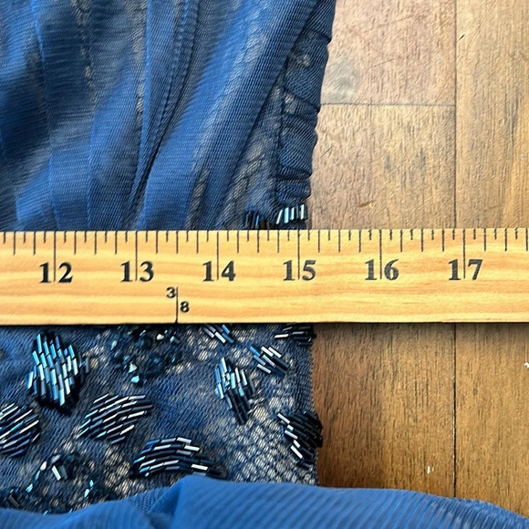 Tadashi Shoji Navy Blue Sleeveless Gown with Sequins Lace and Slit Size 12 - Picture 14 of 14